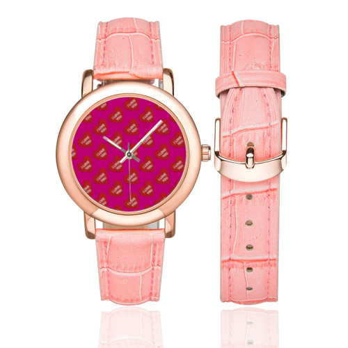 I love you in heart PINK Women's Rose Gold Leather Strap Watch(Model 201)