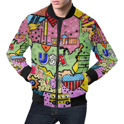 USA Popart by Nico Bielow All Over Print Bomber Jacket for Men/Large Size (Model H19)
