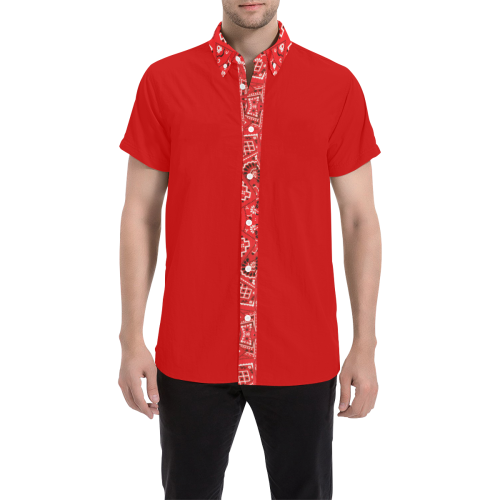 Bandana Squares Pattern on Red Men's All Over Print Short Sleeve Shirt/Large Size (Model T53)