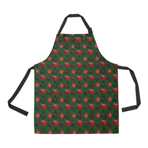 Las Vegas Black and Red Casino Poker Card Shapes / Green All Over Print Apron