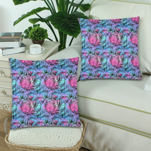 Tropical Leaves Custom Zippered Pillow Cases 18"x 18" (Twin Sides) (Set of 2)