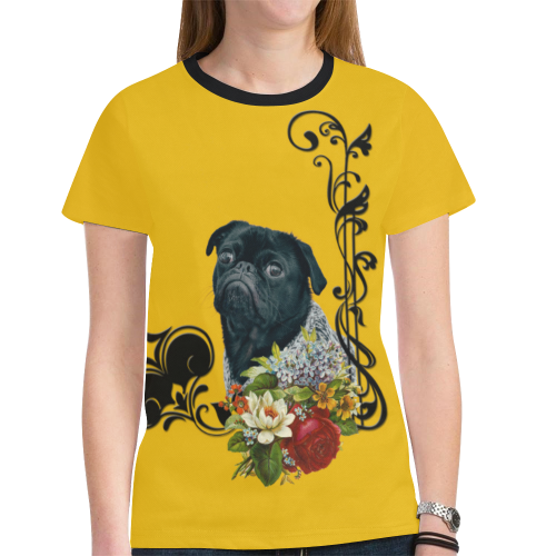 Romantic Old School Pug New All Over Print T-shirt for Women (Model T45)