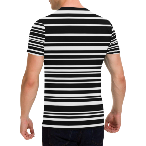 Uneven Stripes BW Men's All Over Print T-Shirt with Chest Pocket (Model T56)