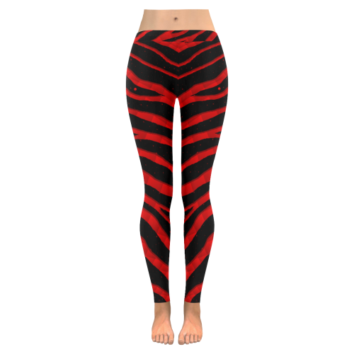 Ripped SpaceTime Stripes - Red Women's Low Rise Leggings (Invisible Stitch) (Model L05)