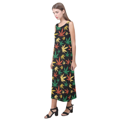 Cannabis Pattern Phaedra Sleeveless Open Fork Long Dress (Model D08)