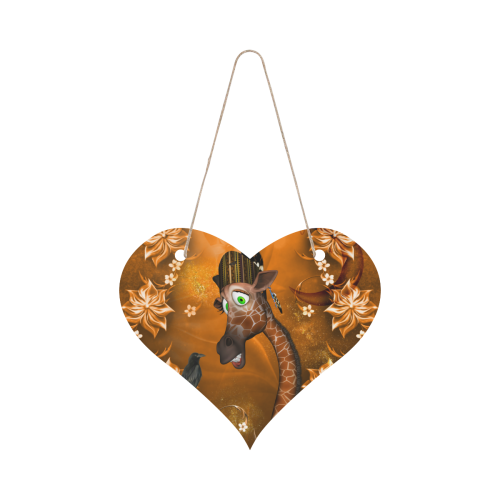 Funny giraffe with feathers Heart Wood Door Hanging Sign