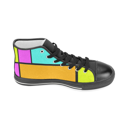 Block Retro Tangerine Turquoise Yellow Pink Men’s Classic High Top Canvas Shoes (Model 017)