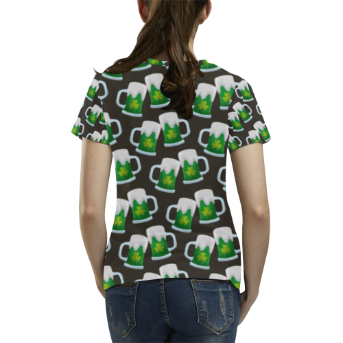 St Patrick day beer mug green lucky Irish All Over Print T-Shirt for Women (USA Size) (Model T40)