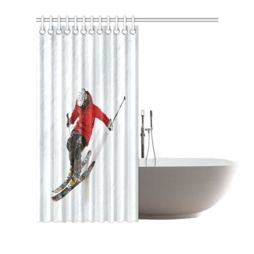 Daring Skier Flying Down a Steep Slope Shower Curtain 72"x72"