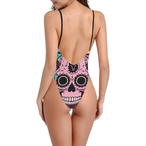 SKULL ART PINK Sexy Low Back One-Piece Swimsuit (Model S09)