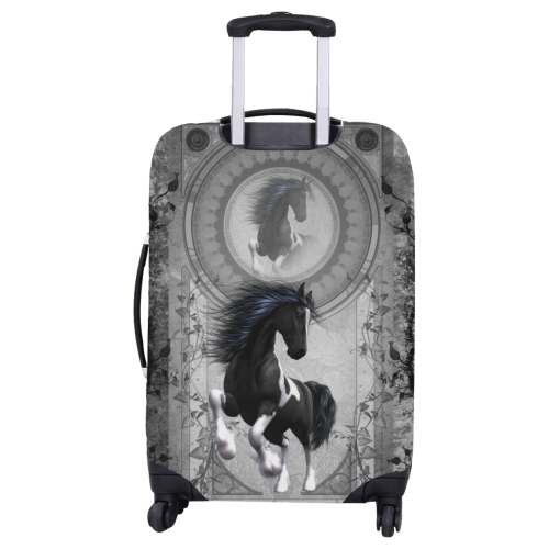 Awesome horse in black and white with flowers Luggage Cover/Large 26"-28"