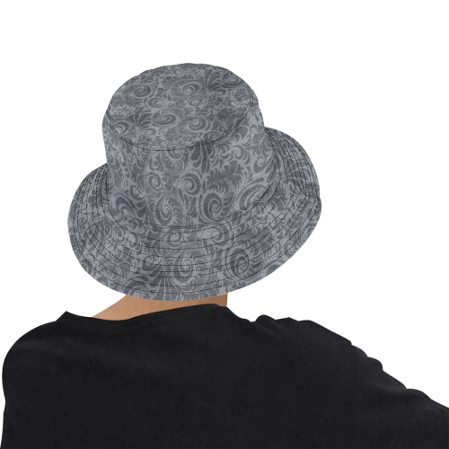 Denim with vintage floral pattern, light grey All Over Print Bucket Hat for Men