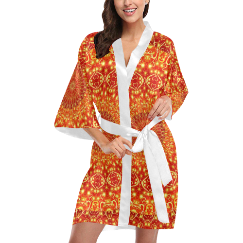 Love and Romance Golden Bohemian Hearts Kimono Robe