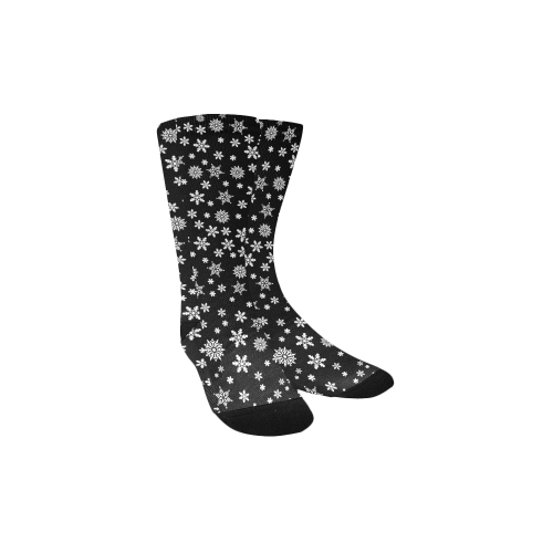 Christmas White Snowflakes on Black Custom Socks for Kids
