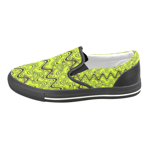 Yellow and Black Waves pattern design Women's Slip-on Canvas Shoes/Large Size (Model 019)