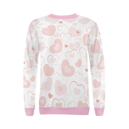 Pink Hearts Teddy Pink All Over Print Crewneck Sweatshirt for Women (Model H18)