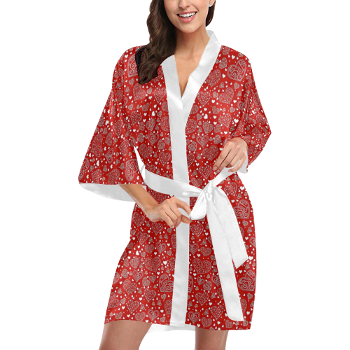 red white hearts Kimono Robe
