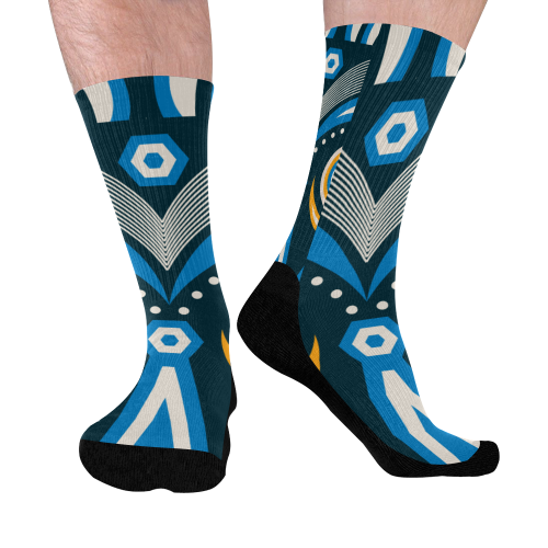 lulua tribal Mid-Calf Socks (Black Sole)