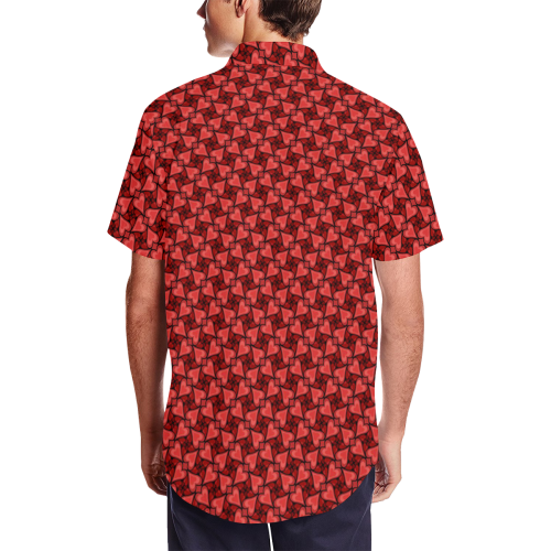 Red Hearts Love Pattern Men's Short Sleeve Shirt with Lapel Collar (Model T54)