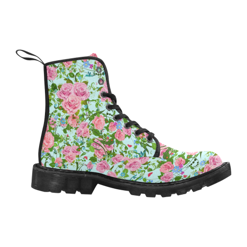 Pink flower pattern Martin Boots for Women (Black) (Model 1203H)