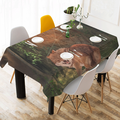 Awesome wolf in the night Cotton Linen Tablecloth 60" x 90"