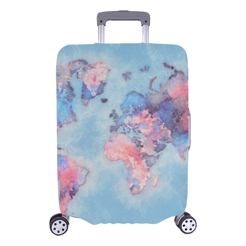 world map blue #map #worldmap Luggage Cover/Large 26"-28"