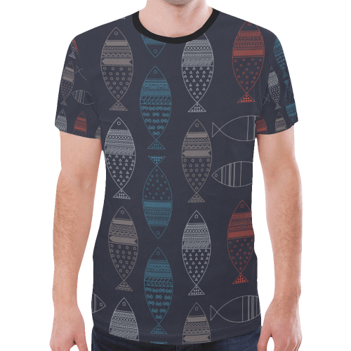 abstract fish New All Over Print T-shirt for Men/Large Size (Model T45)