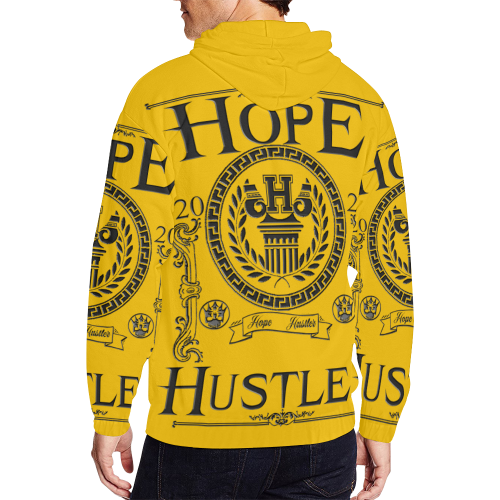 Hope Hustler GREEK Gold All Over Print Full Zip Hoodie for Men/Large Size (Model H14)