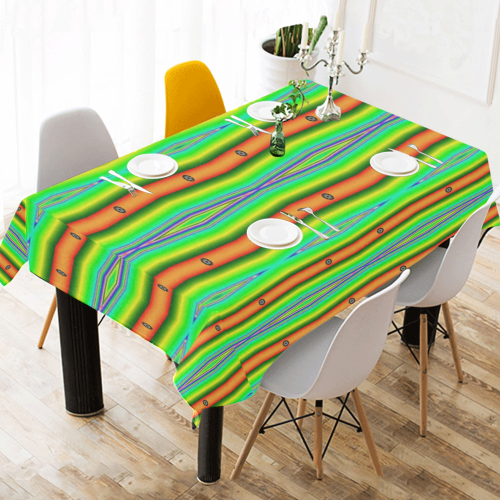 Bright Green Orange Stripes Pattern Abstract Cotton Linen Tablecloth 52"x 70"