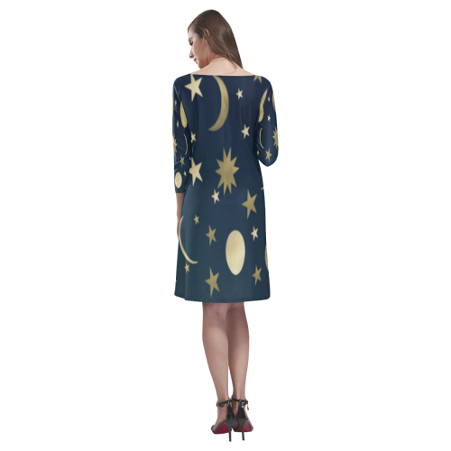 golden stars and moon Rhea Loose Round Neck Dress(Model D22)