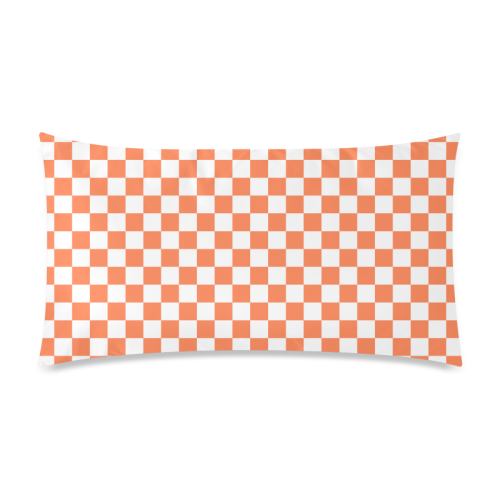 Living Coral Color Checkerboard Rectangle Pillow Case 20"x36"(Twin Sides)