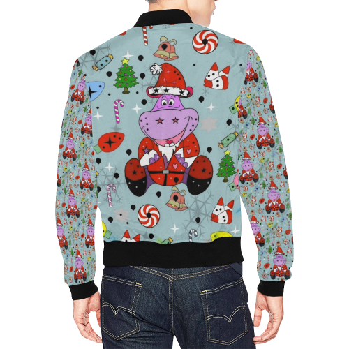 Christmas Hippo by Nico Bielow All Over Print Bomber Jacket for Men (Model H19)