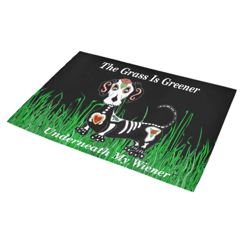 Dachshund Grass Is Greener Black Azalea Doormat 30" x 18" (Sponge Material)