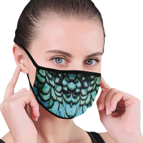 blue feathered peacock animal print design community face mask Mouth Mask (30 Filters Included) (Non-medical Products)