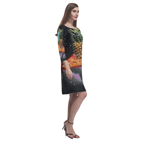 Galaxy Pizza Pineapple Rhea Loose Round Neck Dress(Model D22)