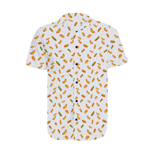 Hot Dog Pattern with Pinstripes Men's Short Sleeve Shirt with Lapel Collar (Model T54)