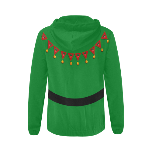 Santa's Helper Elf Green All Over Print Full Zip Hoodie for Women (Model H14)