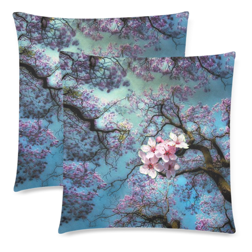Cherry blossomL Custom Zippered Pillow Cases 18"x 18" (Twin Sides) (Set of 2)