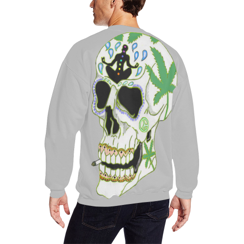 Enlightenment Sugar Skull Lt Grey All Over Print Crewneck Sweatshirt for Men (Model H18)