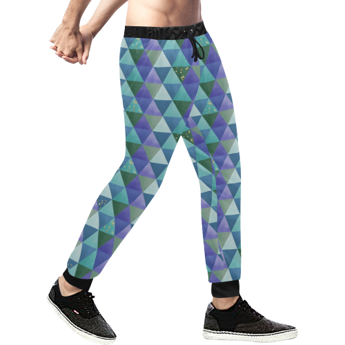 Triangle Pattern - Blue Violet Teal Green Men's All Over Print Sweatpants (Model L11)