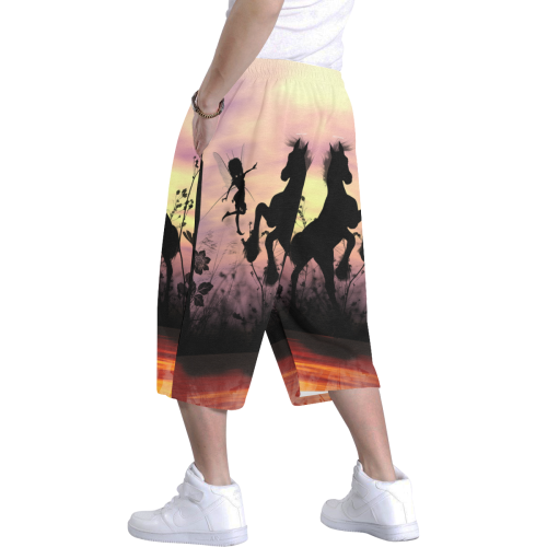 Wonderful fairy with foal in the sunset Men's All Over Print Baggy Shorts (Model L37)