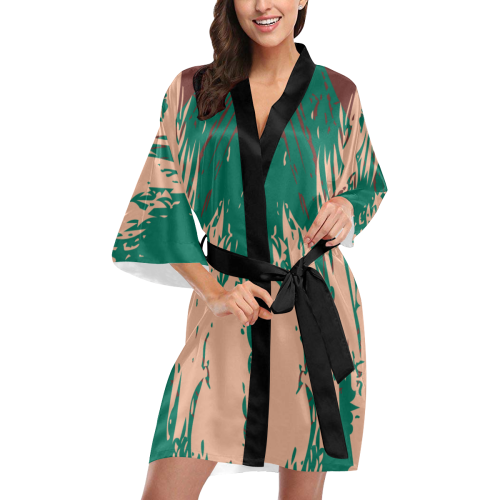 Ultramarine Green, Peach Nougat & Fired Brick Kimono Robe