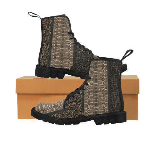 Exclusive Gold Black Python Martin Boots for Women (Black) (Model 1203H)
