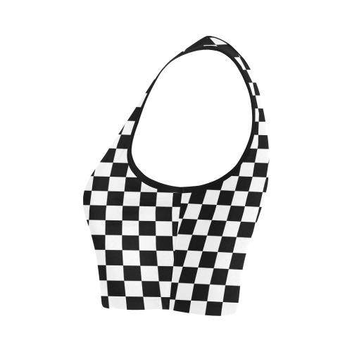Checkerboard Black And White Checkered Plaid Pattern Women's Crop Top (Model T42)