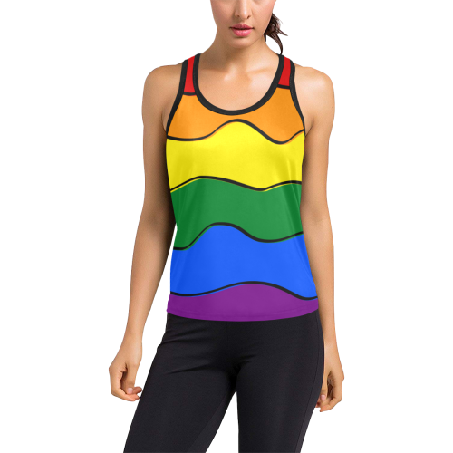 Gay Pride - Rainbow Flag Waves Stripes 1 Women's Racerback Tank Top (Model T60)