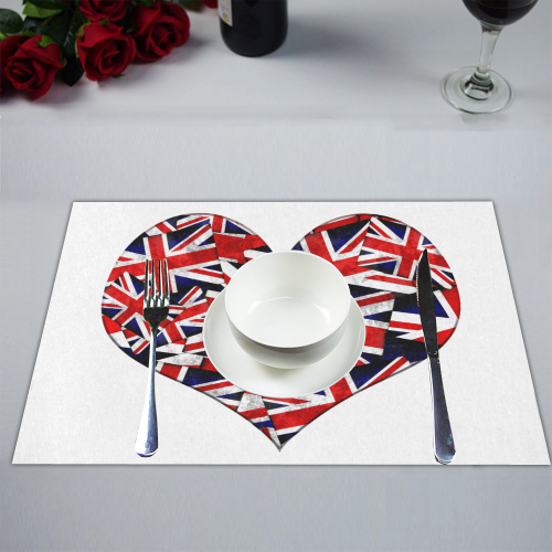 Union Jack British UK Flag Heart White Placemat 14’’ x 19’’