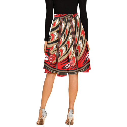 Wind Spirit Red Black Melete Pleated Midi Skirt (Model D15)