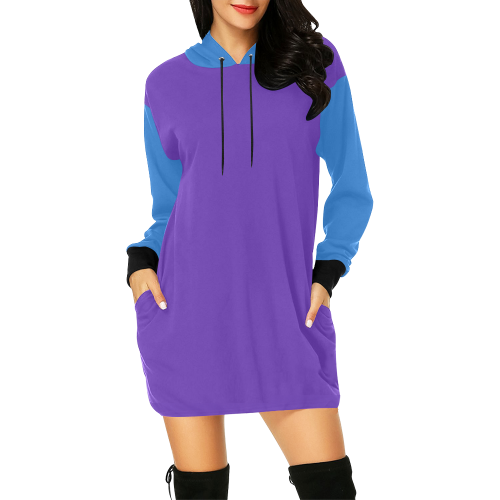 Basic Purple and Blue Solid Colors All Over Print Hoodie Mini Dress (Model H27)