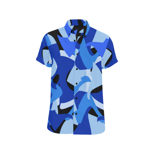 A201 Abstract Shades of Blue and Black Men's All Over Print Short Sleeve Shirt (Model T53)