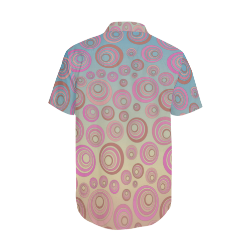 Retro Psychedelic Pink and Blue Men's Short Sleeve Shirt with Lapel Collar (Model T54)